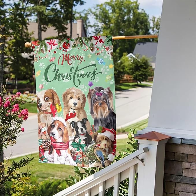 Merry Christmas Dog Yorkshire Terrier Dog Bulldog Beagle Garden Flag Welcome Party Outdoor Outside Decorations Picks Home House Garden Yard Decor 12x18 Inch