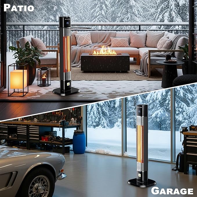 Patio Heater for Outdoor,1500W Electric Infrared Radiant Heaters with Remote for Garage Bedroom Backyard, Room Space Heater with 24H Timer,3 Heat Settings,Tip-over Protection for Indoor, 25"