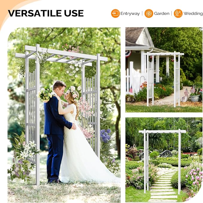 VINGLI Garden Arbor, PVC Wedding Arch for Ceremony Party, Garden Trellis for Climbing Plants Outdoor, Arch Backdrop Stand for Garden, Backyard, Lawn, Wedding