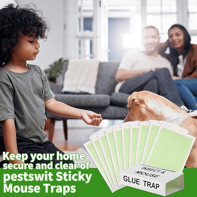Qualirey 10 Pack Mice Traps, Green Super Sticky Mouse Traps for Mice and Rats, Peanut Butter, Pre-Scented and Non Toxic, Indoor Pet Safe Pest Control for Cockroaches, Spiders, Scorpions, 8 X 5.5 Inch