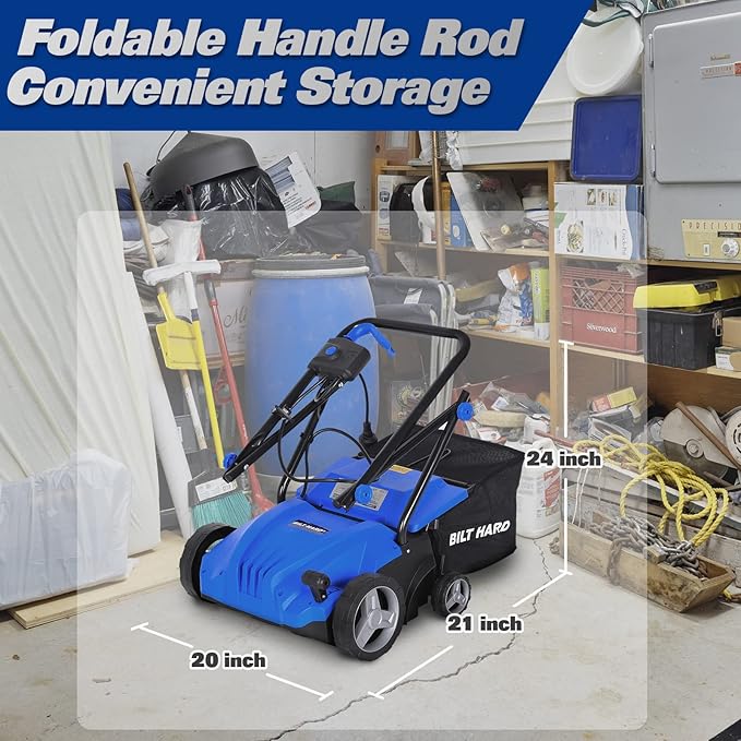 BILT HARD Dethatcher Scarifier Electric Powered, 12 Amp Copper Motor 13 inch Raking Width, 8 gal Thatch Bag, 2 in 1 Walk Behind Thatch Removing Machine for Lawn