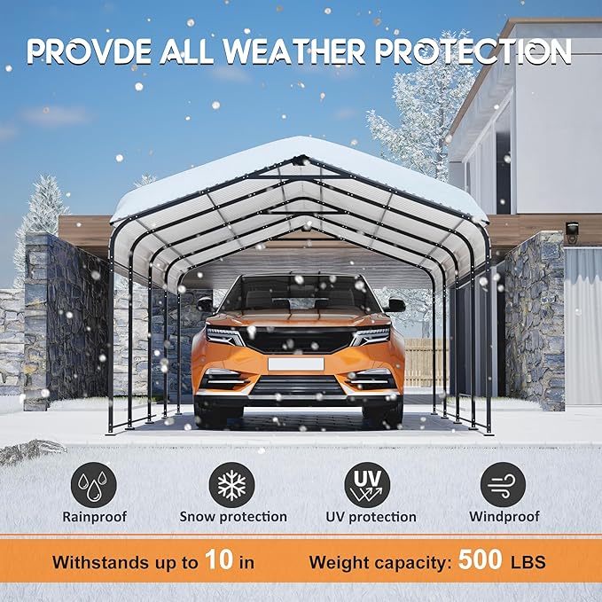 12X20 FT Metal Carport, Outdoor Car Shelter All Weather, Heavy Duty Outdoor Galvanized Car Shelter for Car Boat Truck and SUVs, Black
