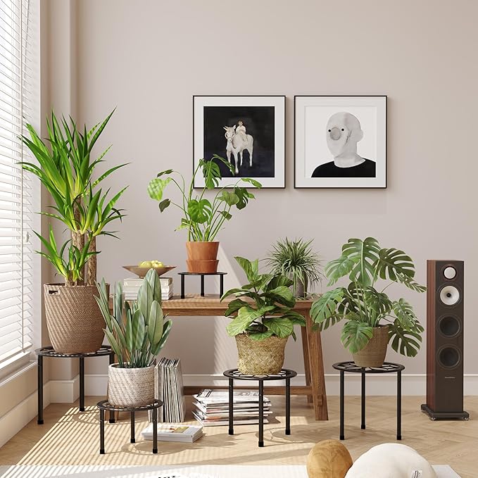 Metal Plant Stand Indoor Outdoor,Indoor Plant Stands for Patio Rust Proof,Heavy Duty Flower Pot Stands for Multiple Plant,Brown Potted Plant Holder for Garden Home (5 Pack Brown)