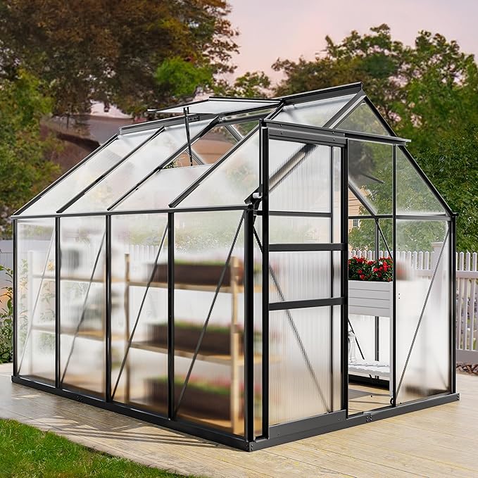 YITAHOME Polycarbonate 6x8FT Greenhouse Heavy Duty Green Houses Outdoor Greenhouses Aluminum Sliding Doors Vent Window Premium Large Sun House for Garden Backyard, Black