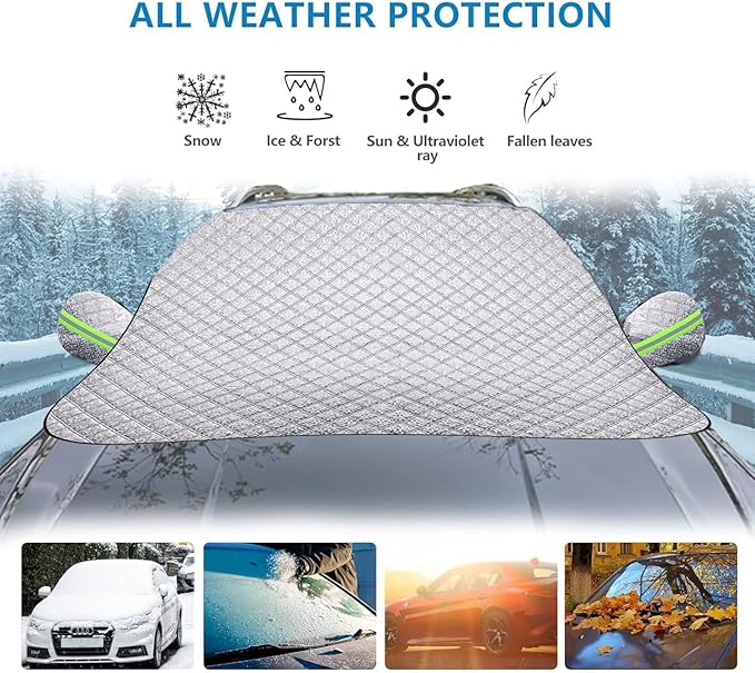 Car Windshield Cover for Ice and Snow Kit,Snow Cover with Side Mirrors Covers,Waterproof Frost Cover for Cars, SUVs, Trucks,Secure Fit Windproof Covers Winter Car Accessories (71"x43")