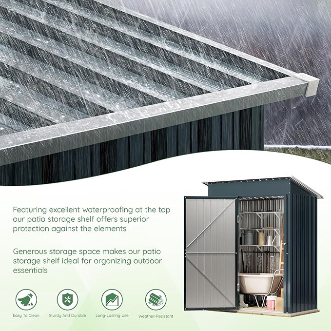 5X3X6.1FT Outdoor Steel Storage Shed with Frame Floor and Lockable Doors, Ideal for Garden, Backyard, Patio Storage