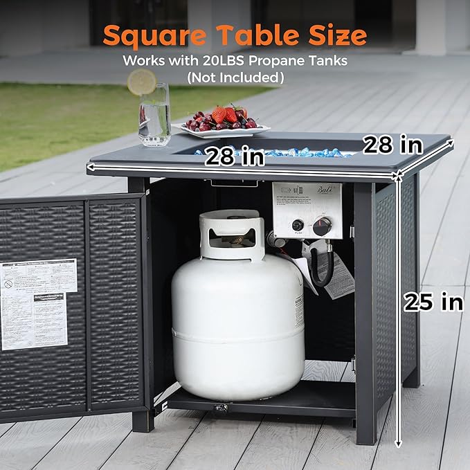 BALI OUTDOORS 50000 BTU Propane Fire Pit with Lid, 28 inch Fire Pit Table Outdoor, Black Firepits for Outside Backyard, Patio