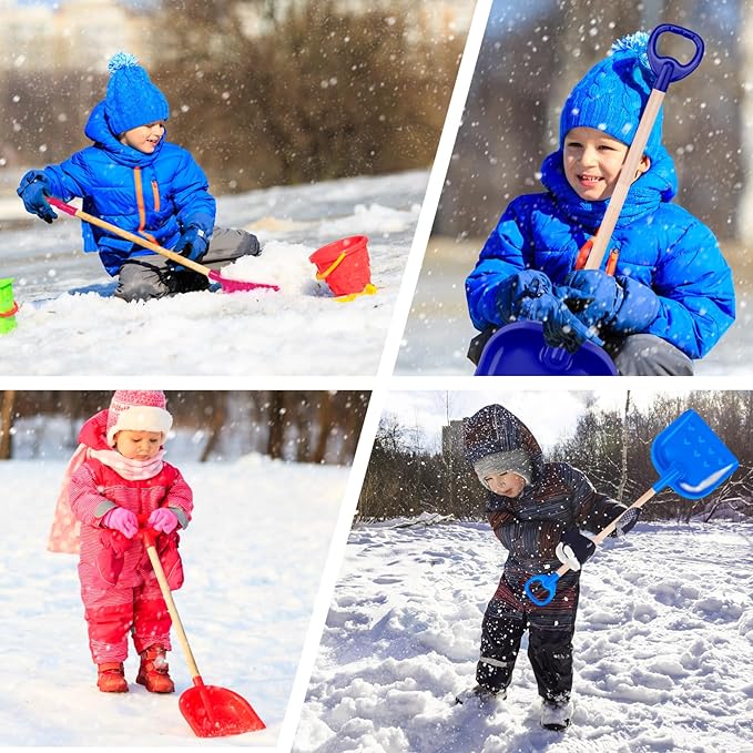 4 Pcs Kids Snow Shovel 30" Detachable Kids Digging Snow Shovel with Plastic Scoop & Wood Handle Portable Kids Shovels for Outdoor Yard Garden Activities Driveways Snow Removal Road Beach