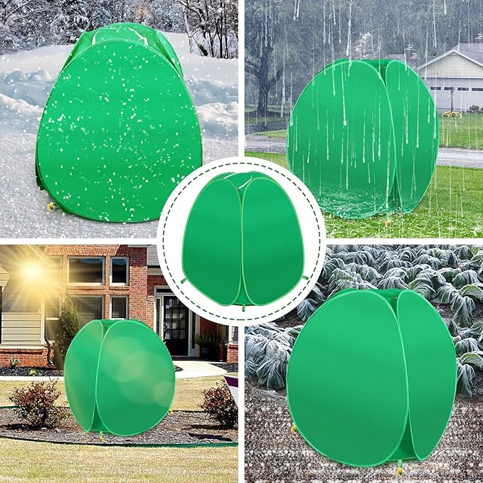 4 Pack Plant Covers Freeze Protection, Pop Up Shrub Frost Covers for Outdoor Plants Warm Plant Protectors Tent for Winter Protecting Fruit Potted Plants and Shrub from Freezing Animals Eating(22x22x23