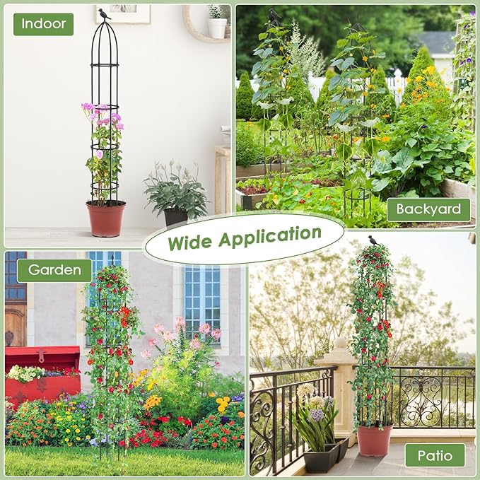 Happygrill Garden Trellis for Climbing Plants, 78” Tall Metal Obelisk Trellis w/Adjustable Height, Gloves, Cable Ties, 2 in 1 Plant Cages & Supports for Flowers, Vegetables, Vines Indoor Outdoor