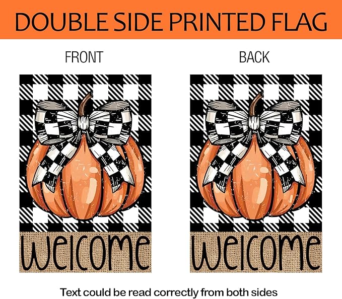 Fall Pumpkin House Flag 28x40 Double Sided, Welcome Fall Thanksgiving Large Garden Flags for Outside, Autumn Holiday Yard Flag Outdoor Seasonal Decorations for Home