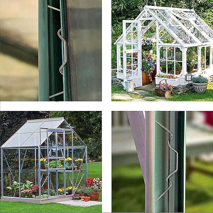 100 Pcs Greenhouse Glazing Clips, Stainless Steel W Type Clip, Aluminium Greenhouse Care, W-Wire Green House Fitting