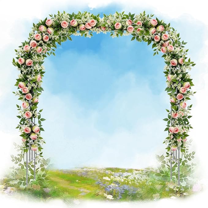 SHANTRA Garden Arch Trellis, 126’’ L x 94.5’’ H Adjustable Garden Arbor Trellis for Climbing Plants Outdoor, Large Wedding Arch for Ceremony, Party, and Lawn Decoration, White