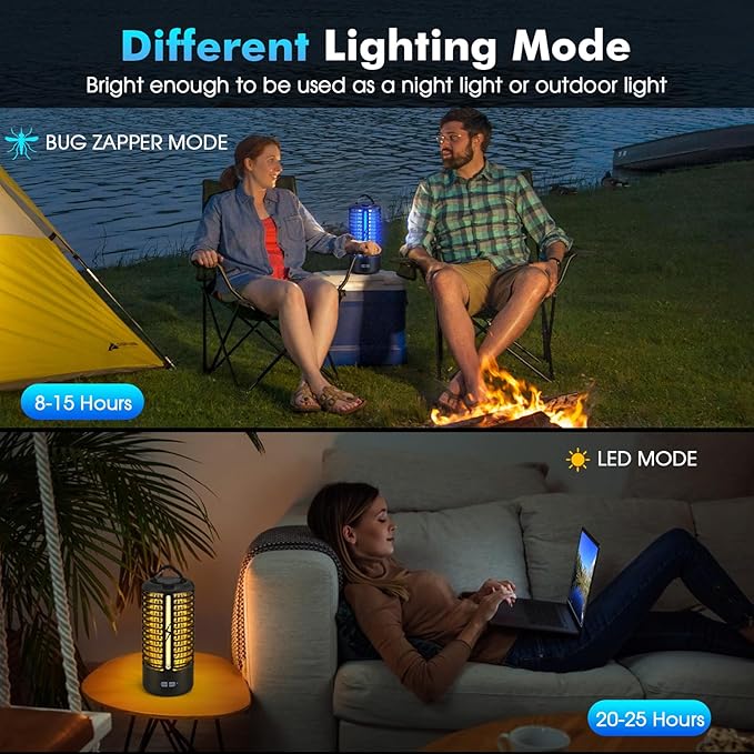Rechargeable Bug Zapper, Portable Electric Mosquito Killer for Indoor & Outdoor Fly Trap for Camping, Patio, Garden, Kitchen, and Porch(1 Pack, Black)