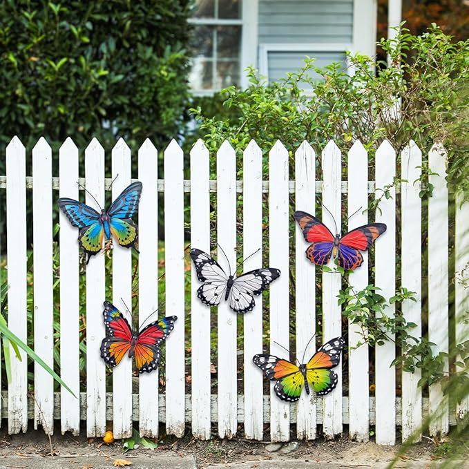 EOORAU Metal Butterfly Wall Art Outdoor Decor - 5 Pack Metal Butterflies Wall Sculpture Hanging Decor for Home Yard Patio Garden Decoration, Gifts for Mom Friends