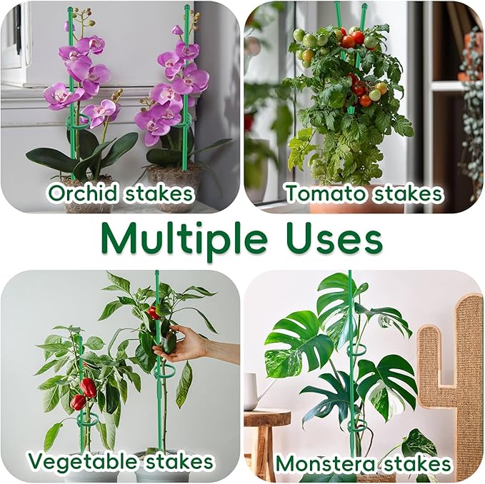 Plant Stakes, 20Pcs Plant Support Stakes Extended to 3ft 4ft 5ft, BOVITRO Garden Stake with Clips for Indoor Outdoor Plants, Orchid Sticks, Tomato Amaryllis Vegetable Stakes for Garden (14.2Inch)