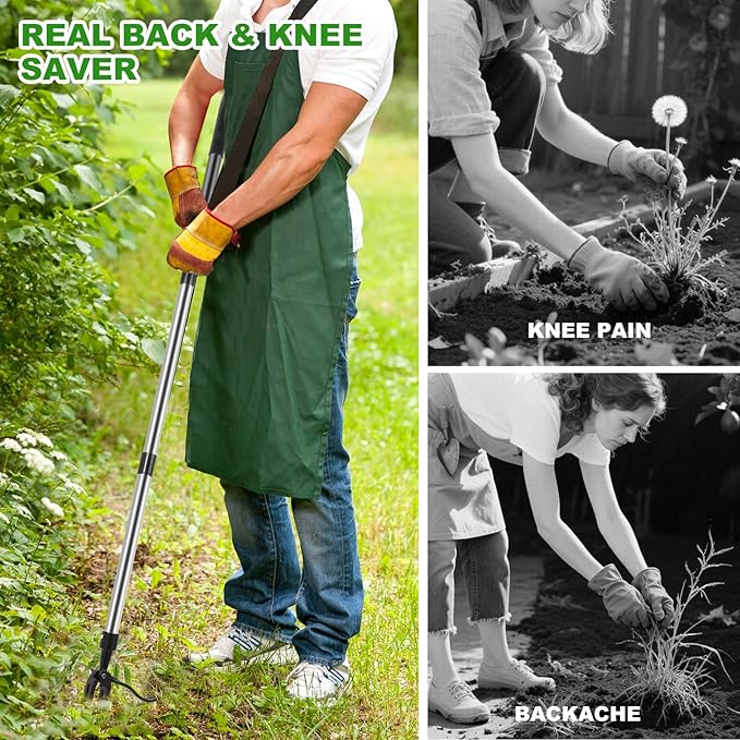 Weed Puller Tool, Lightweight, 4-Claw Stand Up Weeder Tool with Adjustable Handle for Remove Weeds Without Bending or Kneeling, Easily Remove Dandelions, Thistles, Plantain, Crabgrass.