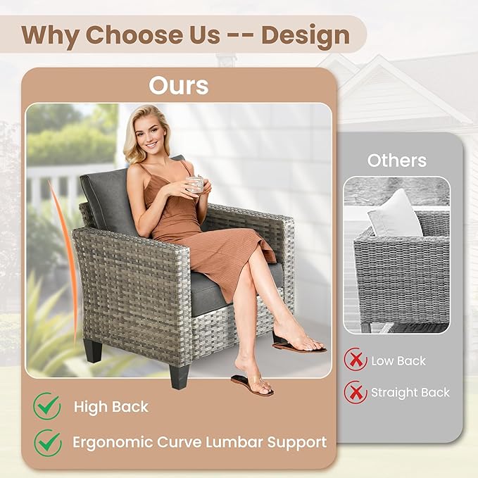 HOOOWOOO Outdoor Patio Furniture Set,5 Pieces Wicker Conversation Set,All Weather Couch Set with Swivel Chairs Solar Light Table 5 Seaters for Out Door Yard(Black)