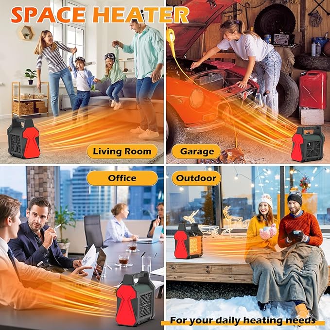 Outdoor Heaters for Patio, 1500W Garage Heater with Overheat Protection, 3S Fast Heating Electric Portable Space Heater, Outdoor Heater, Garage, Greenhouse, Indoor Outdoor Use