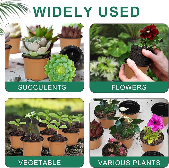 100 Pack 3 Inch Plant Nursery Pots for Plants, Small Plastic Pots with Drainage Holes, Seed Starter Pots for Transplanting, Succulents, Seeding, Cuttings, Flowers, Indoor Outdoor, Ochre