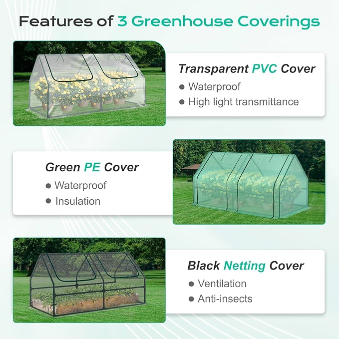 BPS 6x3x3 ft Mini Garden Greenhouse with 3 Dual Covers (PE & PVC & Mesh) Waterproof, UV-Protected Portable Grow Tent for Flowers, Vegetables, and Herbs in All Seasons
