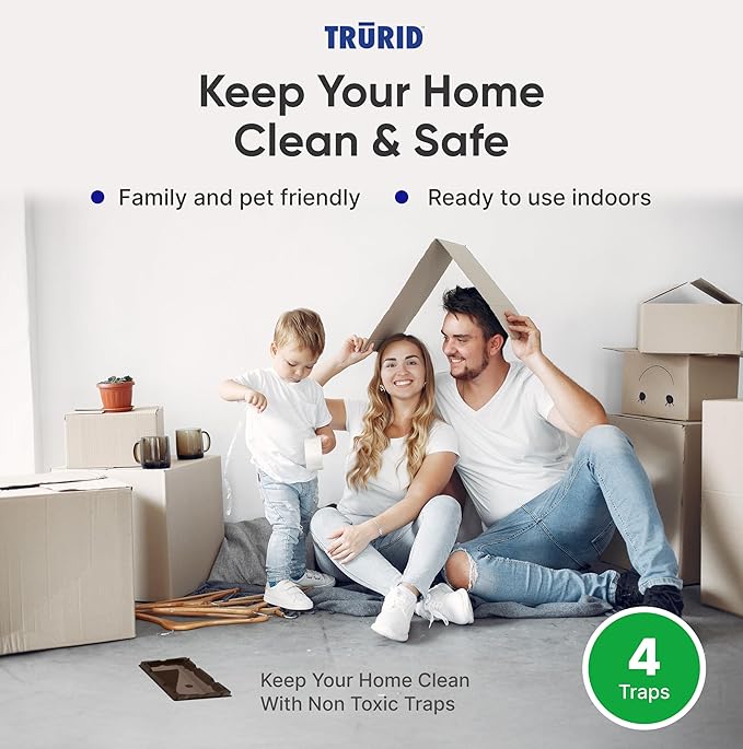 Mouse Traps Indoor for Home- Heavy Duty Sticky Traps for Mice, Small Rats, (4 Pack) Cockroaches & Other Bugs- Eco Friendly & Biodigradable