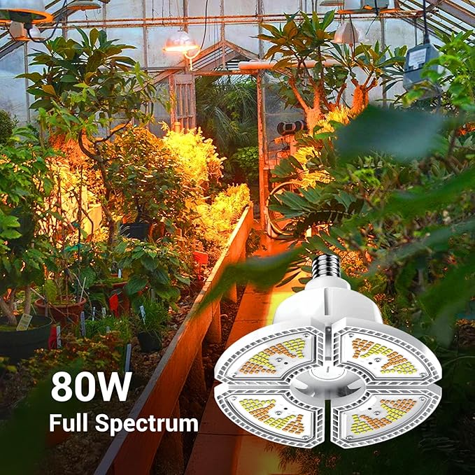 RDJ Bouns Hanging Grow Light for Indoor Plants, 80W Full Spectrum Pendant Grow Lights with 4H/8H/12H Timer Switch, 16.4ft Power Cord, Plug in Plant Lights with Adjustable Pulley and Panel