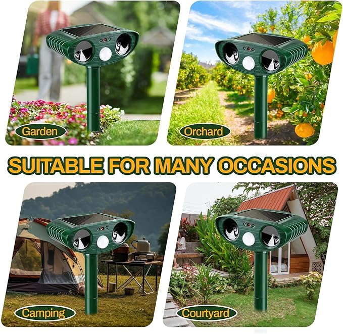 4 Pack Ultrasonic Animal Repellent Outdoor Deer Repellent Devices Solar Animal Repeller Deterrent to Scare Cat Squirrel Rabbit Dog Raccoon Skunk for Yard Lawn Raccoon Skunk for Yard Lawn