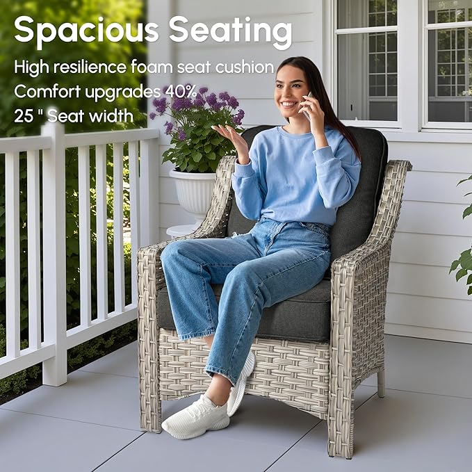 5 Pieces Patio Outdoor Furniture Set with Swivel Rocking Chairs,All Weather Wicker Rattan Patio Seating Sofa and Chair Set w/Glowing Table,Outdoor Conversation Sets for Deck Yard Garden,Black