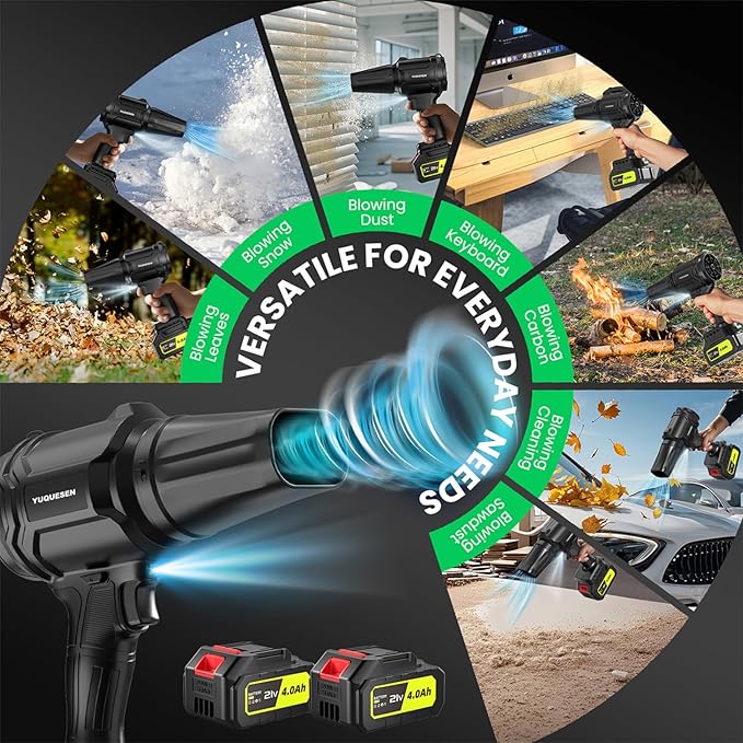 Cordless Leaf Blower, 600000RPM Handheld Leaf Blower with 2 X 4.0Ah Batteries & Charger, Lightweight Leaf Blowers for Patio Cleaning, Lawn Care, Leaves, Dust