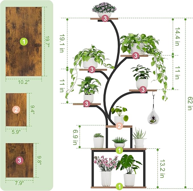Plant Stand Indoor With Grow Lights, Plant Stand Indoor Tall, Metal Plant Stands Indoor Clearance, Tree Shaped Plant Rack Indoor (BlackTree)