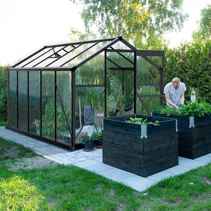 Greenhouse for Outdoors, 6x10 FT Heavy Duty Polycarbonate Greenhouse with 5 Roof Vents, Aluminum Large Walk-in Greenhouse for Outside Garden Backyard, Easy Setup, Black