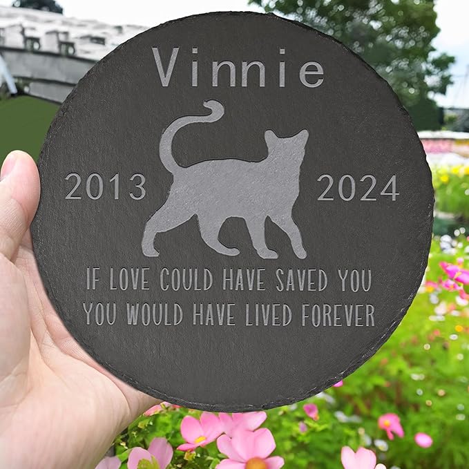 Cat Memorial Stone Cat Garden Statue - Cat Memorial Gifts - Cat Tombstone - Cat Loss Gift - Loss of Pet Cat - Round