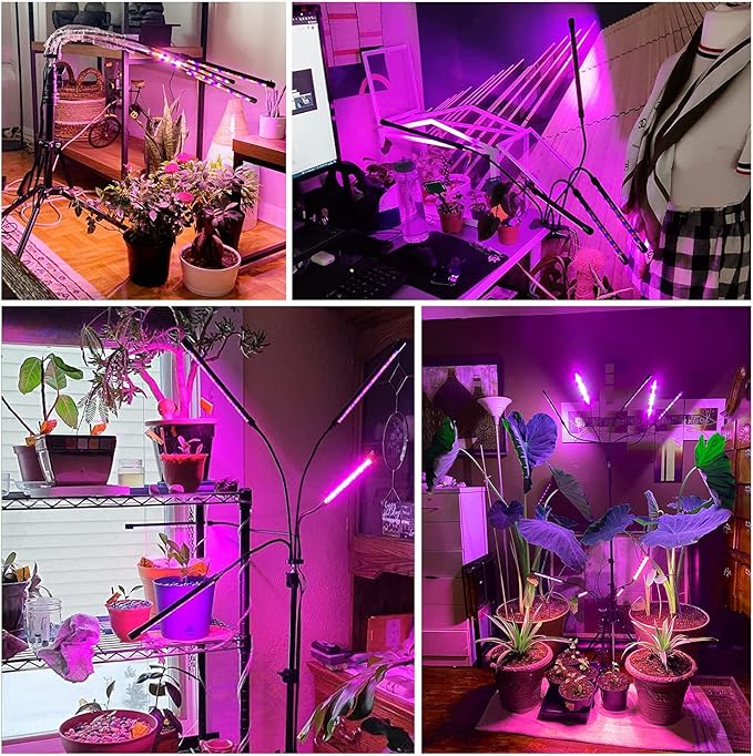 Garpsen Grow Light with Stand, 5 Heads Grow Lights for Indoor Plants, 100 LEDs Full Spectrum Led Plant Light for Seed Starting, with 15-63" Adjustable Tripod&6/12/16H Timer