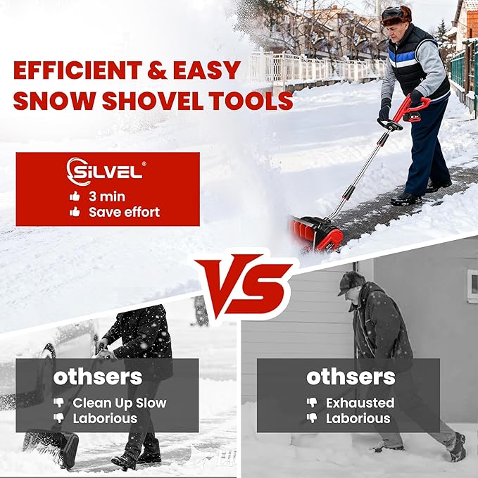 SILVEL Brushless Cordless Snow Shovel,40V 13-Inch 4.0Ah Snow Thrower,Battery Snow Blower with Directional Plate & Adjustable Front Handle (2 Batteries, Quick Charger & Scraper Bar Included)