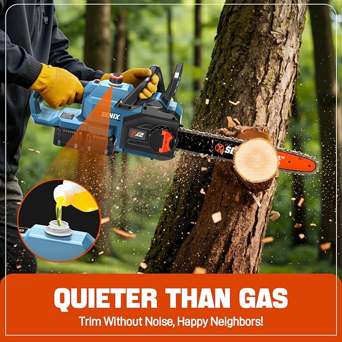SENIX 40V 14" Electric Chainsaw, Cordless Battery Powered Chainsaw, Brushless Chain Saw, Includes 2x4Ah Batteries & Charger, Garden Tool for Trees, Pruning, Branch Cutting, Yard, Gift, CSX2-M2