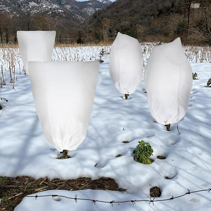 4 Pack Plant Covers Freeze Protection for Winter, 47.2"×31.5" Frost Cloths for Outdoor Plants Cold Weather Blankets with Drawstrings