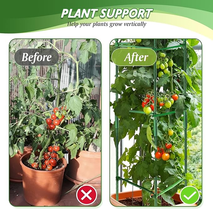 Tomato Cage, Tomato Plant Support Trellis for Garden & Pots, Rust-Resistant Tomato Cages for Climbing Vegetables Plants Flowers, 3 Pack - 48-Inch