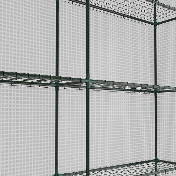 Outsunny 8' x 6' x 7' Walk-in Greenhouse, PE Cover, 4-Tier Shelves, Steel Frame Hot House, Roll-Up Zipper Door for Flowers, Vegetables, Saplings, Tropical Plants, White