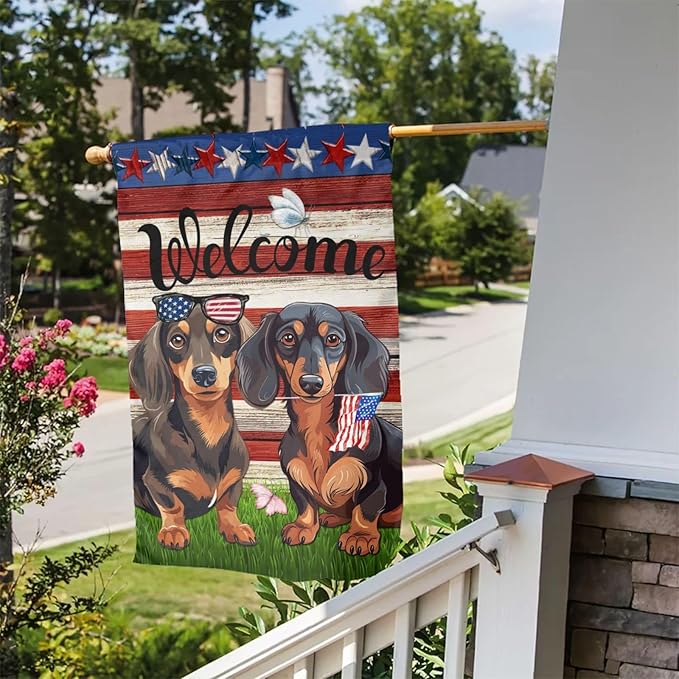 Dachshund Independence Day Patriotic American Dog Garden Flag Welcome Party Outdoor Outside Decorations Picks Home House Garden Yard Decor 12x18 Inch