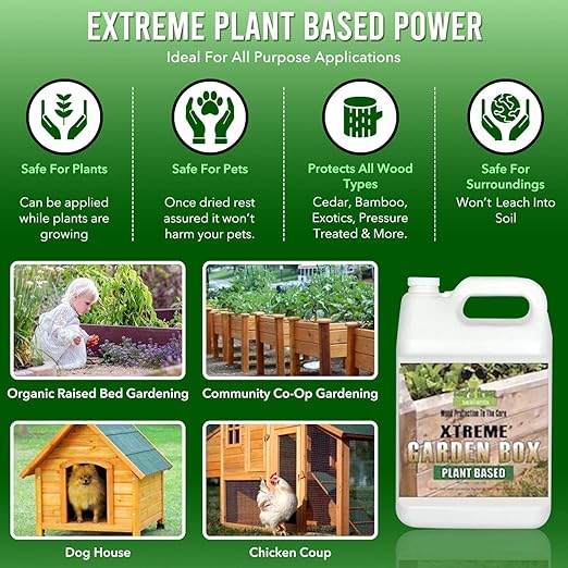Garden Box Sealer | FDA Food Contact Safe Plant-Based Wood Sealant for Raised Bed, Planter & Pet House. Protects All Wood Types from Water & Weather Damage |