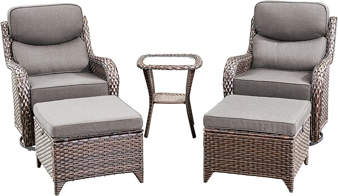 Luxury High Back Outdoor Furniture with 6-Inch Thick Cushions, Patio Furniture Set with Ottomans, 5 PCS Wicker Conversation Set for Porch, Balcony, Deck and Yard
