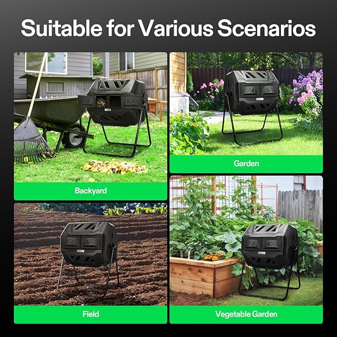 VIVOSUN Outdoor Tumbling Composter Dual Rotating Batch Compost Bin, 43 Gallon Black Door