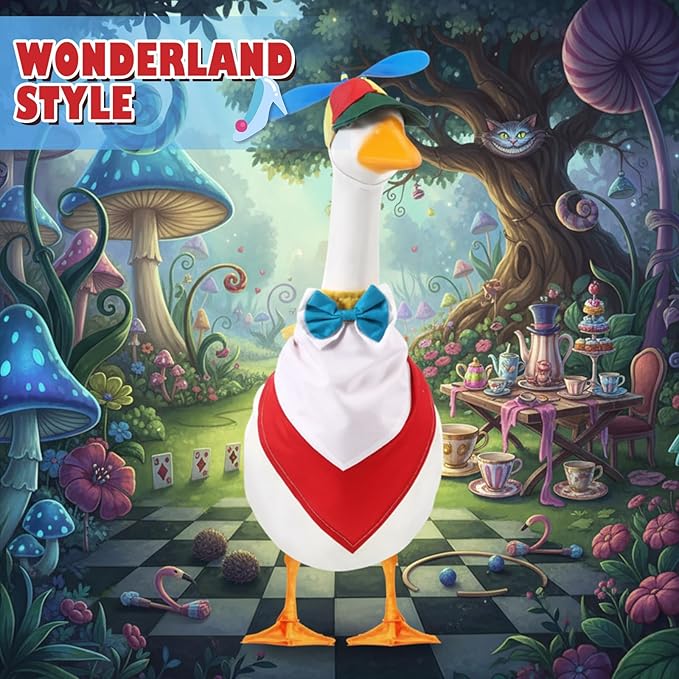 Geyoga 2 Pcs Halloween Porch Goose Outfit Rainbow Helicopter Baseball Cap with Colorful Bandana for 23" Lawn Cement Porch Goose Clothes Halloween Garden Patio Yard Outdoor Decorations