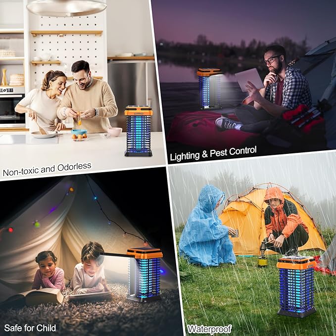 Rechargeable Solar Bug Zapper Outdoor & Indoor, Mosquito Fruit Fly Trap, Gnat Moths Catcher, 4200V Grid, USB Charging, 5000mAh Battery, Fit for Home, Kitchen, Backyard, Camping, Patio