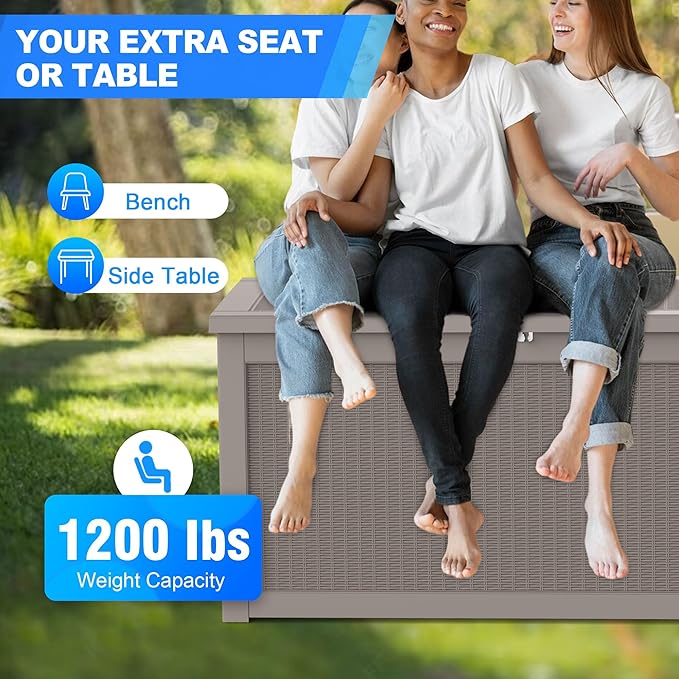 260 Gallon Outdoor Storage Box – Resin Deck Box with Lockable Lid, Waterproof Patio Furniture Storage for Tools, Garden & Yard Organization