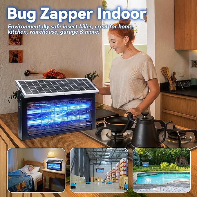 Solar Bug Zapper Outdoor, LANGY Mosquito Zapper 6000mAh, Portable Solar Fly Zapper Waterproof 4500V, Rechargeable Mosquito Killer, Cordless Fly Insect Mosquitos Trap for Patio Yard Home Garden Camping