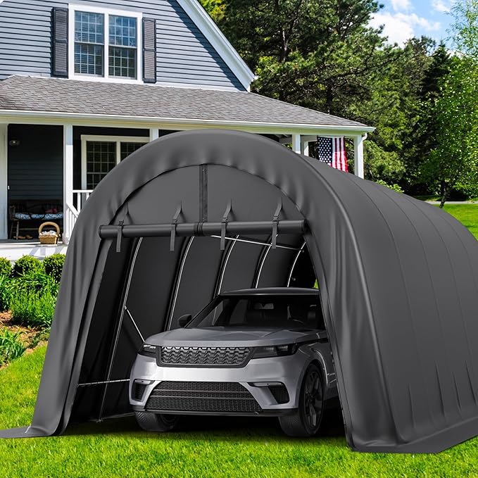 Carport 12 x 20 Portable Upgrade Thick Fabric Heavy Duty Outdoor Storage Garage Shelter Round Steel Metal Carports with 2 Roll up Suit for Tools, Car