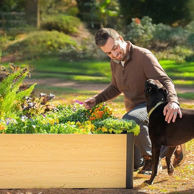 Woodgrain Series Raised Garden Bed, 4' x 8' Outdoor Wooden-Look Metal Planter Box for Gardening Vegetables Flowers Herbs