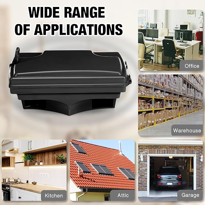 Qualirey 6 Pack Rat Bait Stations with 6 Keys Reusable Heavy Duty for Rodents Outdoor Mouse Poison Holder Large Station Traps for Mice Pests, Bait Not Included(Black)